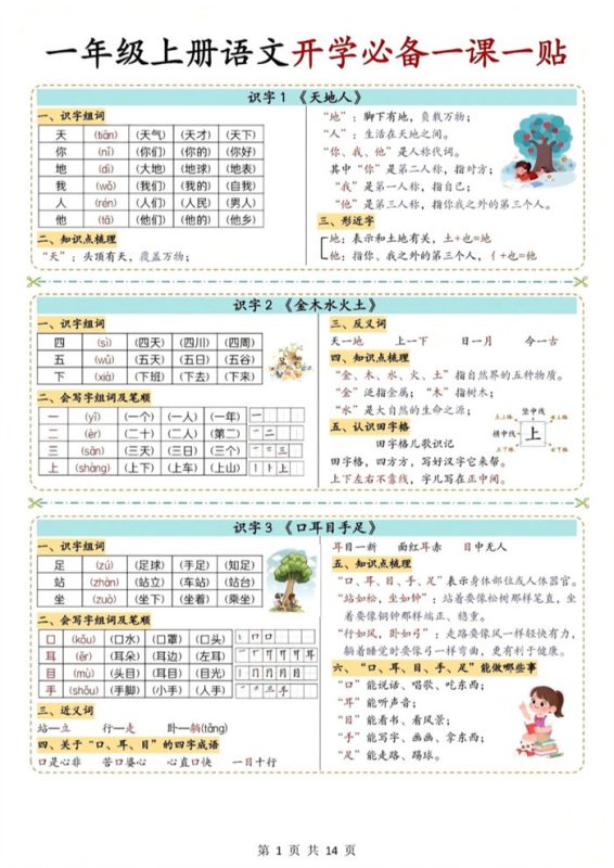 【14页完整版】26秋一年级上册语文必备一课一贴.pdf-高考之家