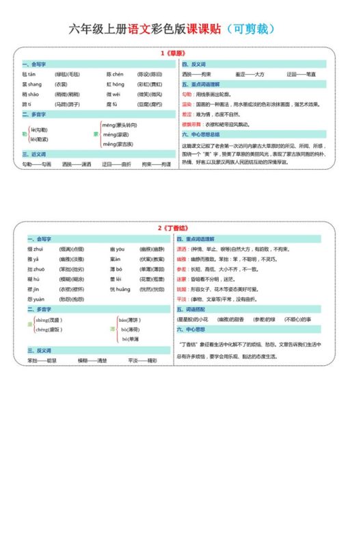 【2026高清10页】六年级上册语文课课贴.pdf-高考之家