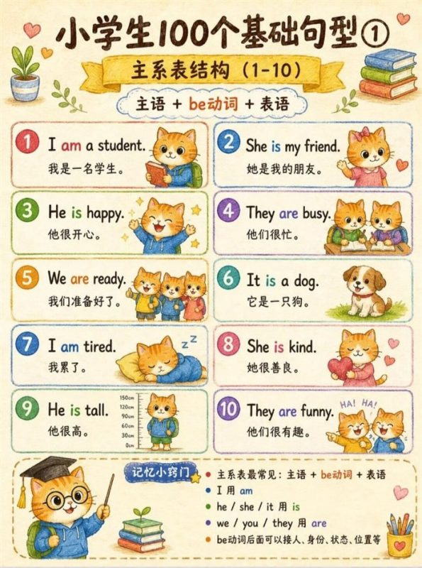 【10页高彩版】小学生100个基础句型.pdf-高考之家