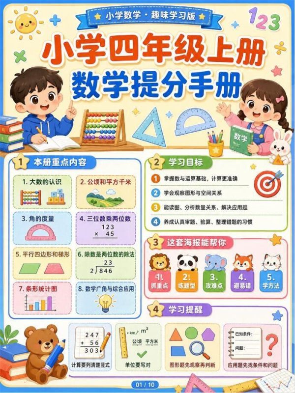 【10页高彩版】26秋小学数学四年级上知识点以及学习技巧.pdf-高考之家