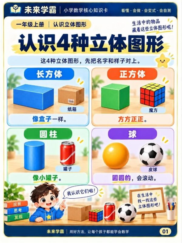 【8页高彩版】26秋一年级立体图形|长方体 正方体 圆柱 球.pdf-高考之家