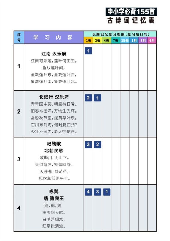 【43页完整版】01-155首古诗词艾宾浩斯记忆表.pdf-高考之家