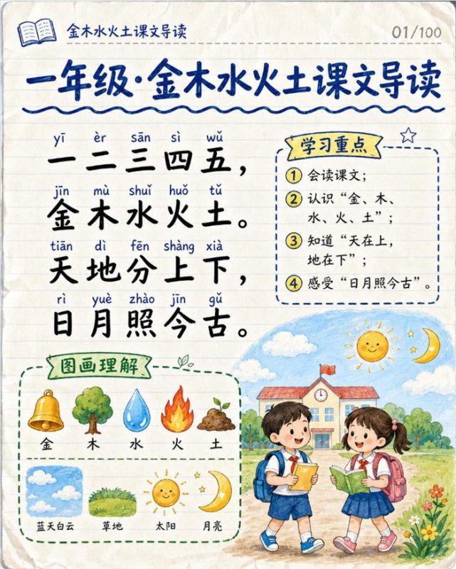 【10页高彩版】26秋一年级语文《金木水土火》课堂笔记.pdf-高考之家