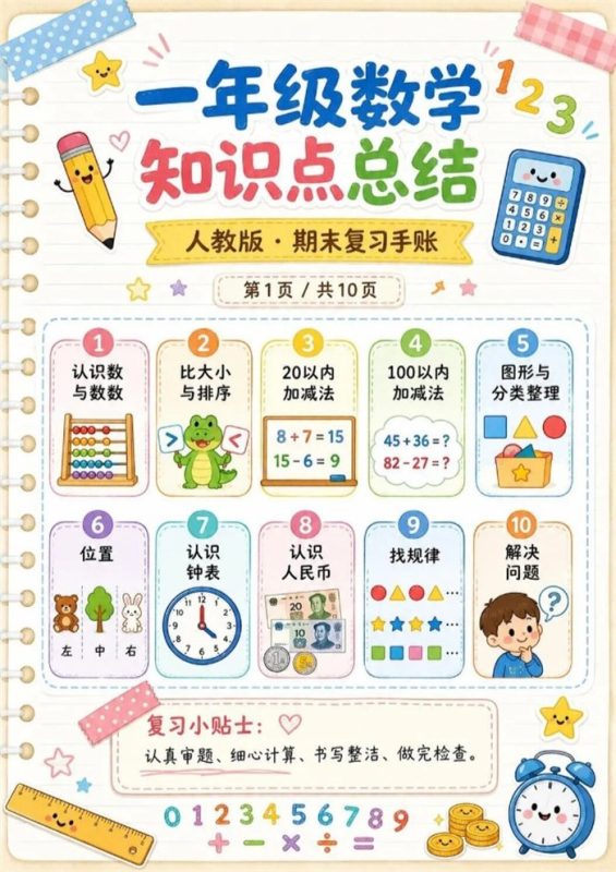 【10页高彩版】一年级数学知识点总结 收藏起来.pdf-高考之家