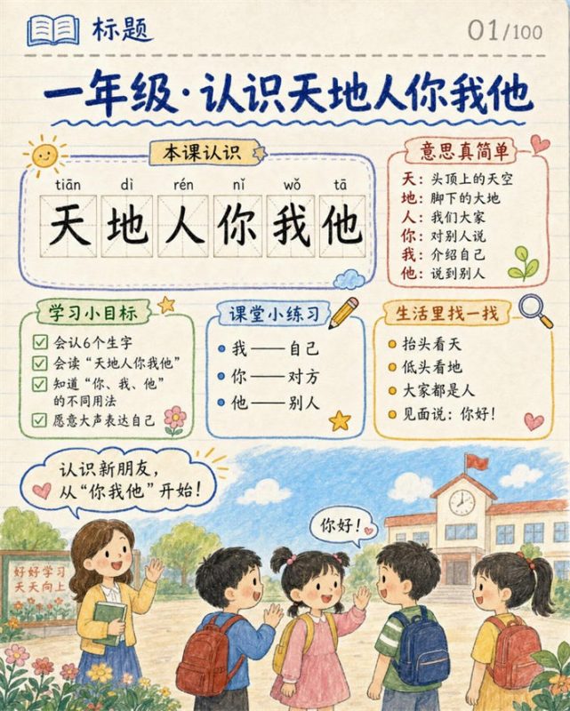 【10页高彩版】26秋一年级语文《天地人》课堂笔记.pdf-高考之家